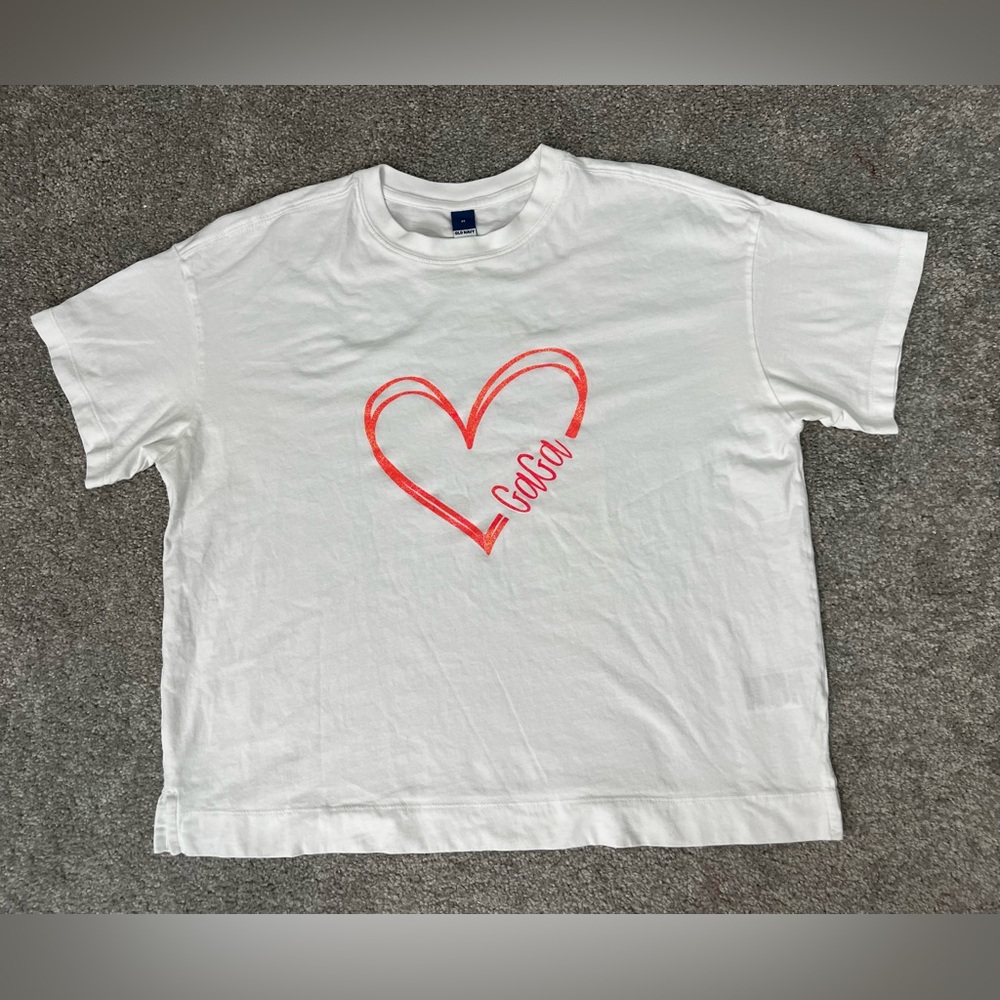 Old Navy Graphic T-shirt Red "Gaga" Love Heart White Size M Casual